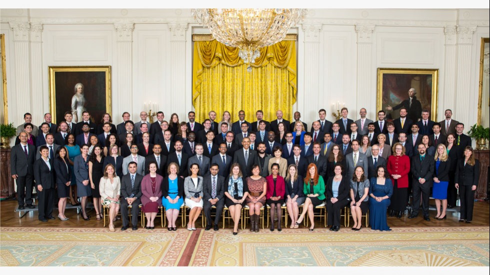Group photo in the East Room of the White House