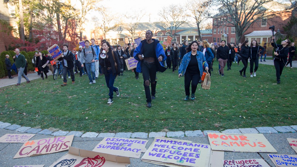 A collection of signs used in the walkout