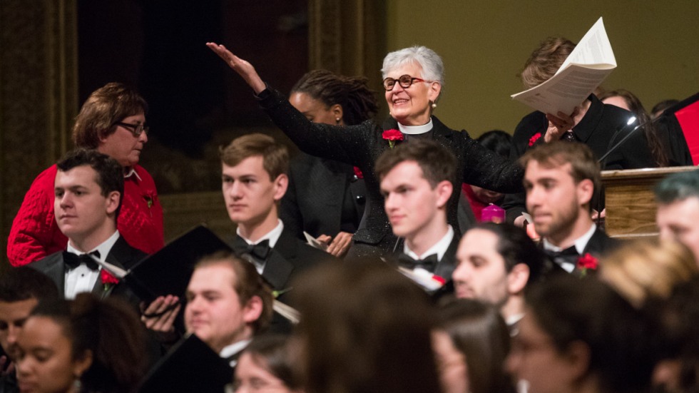 Janet Cooper Nelson waving her hands