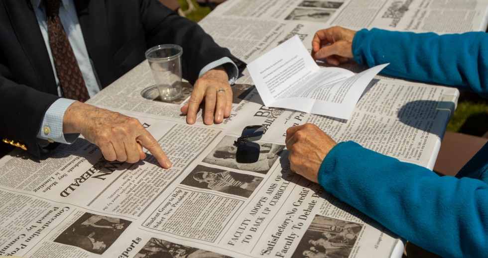 Tablecloths printed with archival images of the Brown Daily Hearld