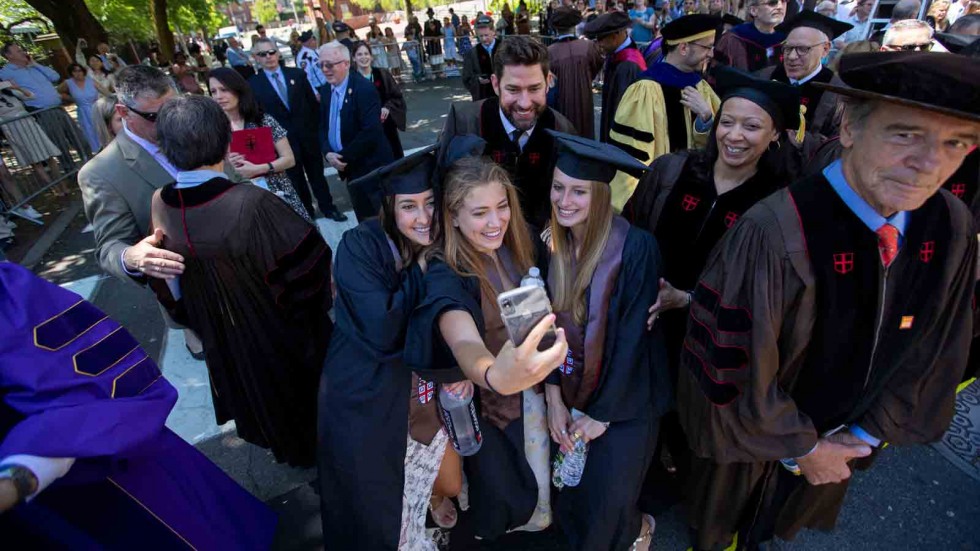 Brown University graduates with John Krasinski