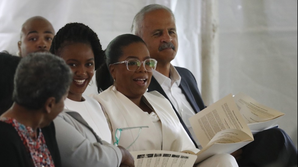 Oprah Winfrey sitting in audience at Sociology graduation