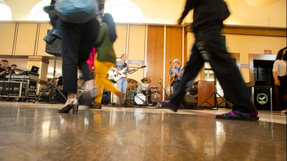 Dirty Filthy Basement, a faculty band, played during the staff networking lunch in the Sharpe Refectory. 