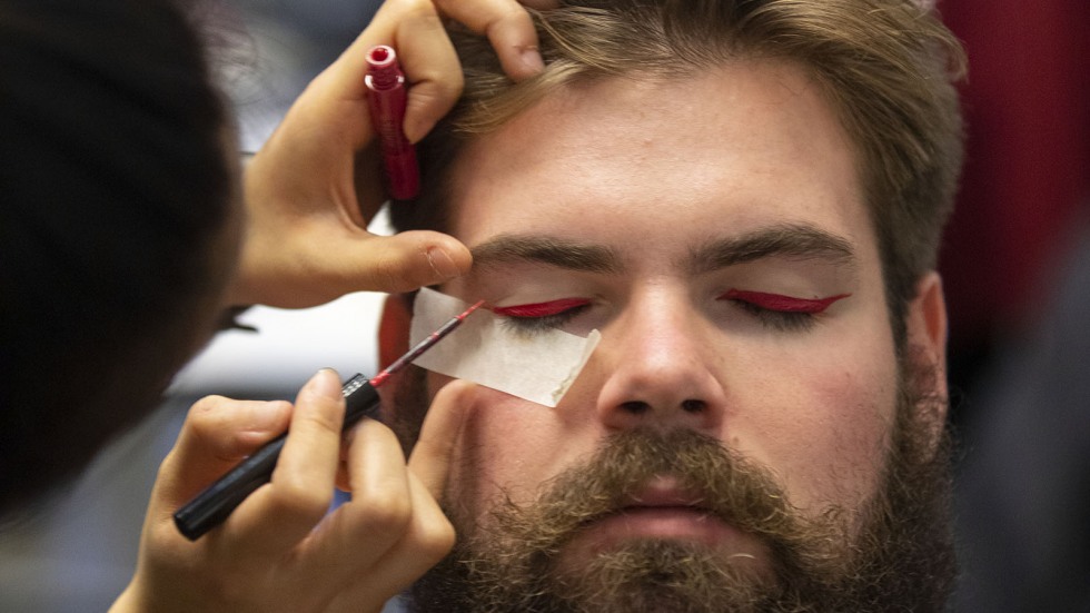 Student model having make-up applied