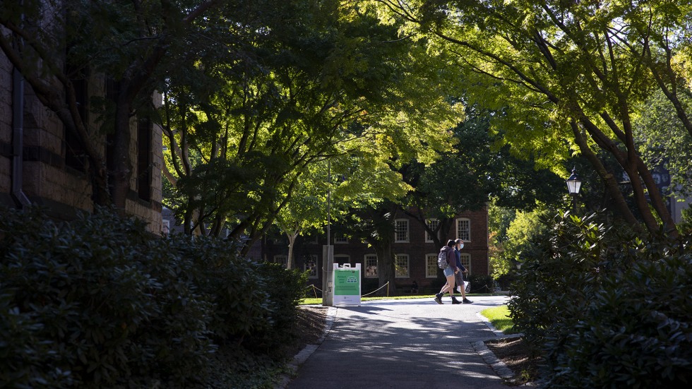 Brown University students walk on campus