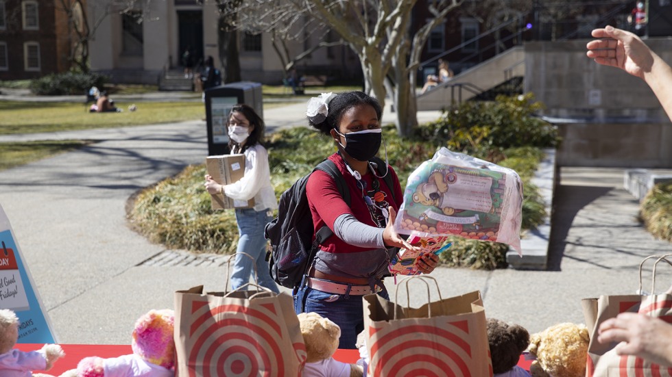 Student chooses a Brown Build-a-Bear at Feel Good Friday event