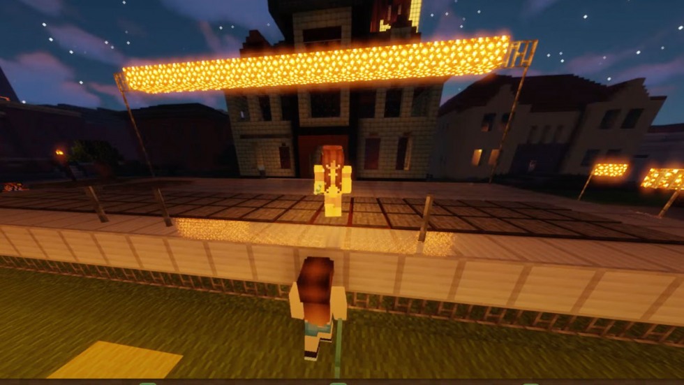 Screenshot of a concert in Minecraft