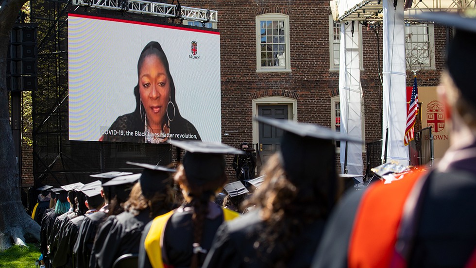 Sonya Brooks speaks to her peers remotely