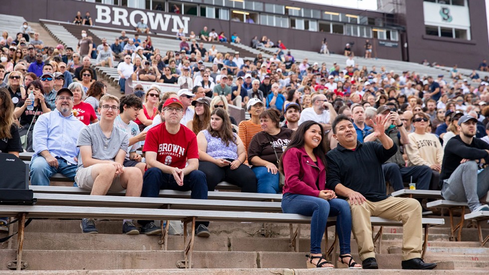 Elvia Perez and father at Brown football game