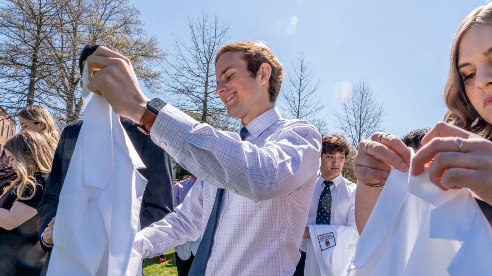 White coat side view outdoors