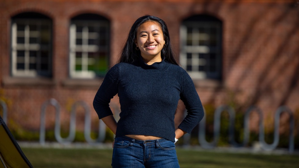 Alya Kim poses for a photo on campus