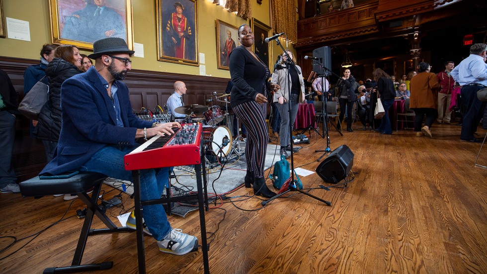 band performs in Sayles Hall