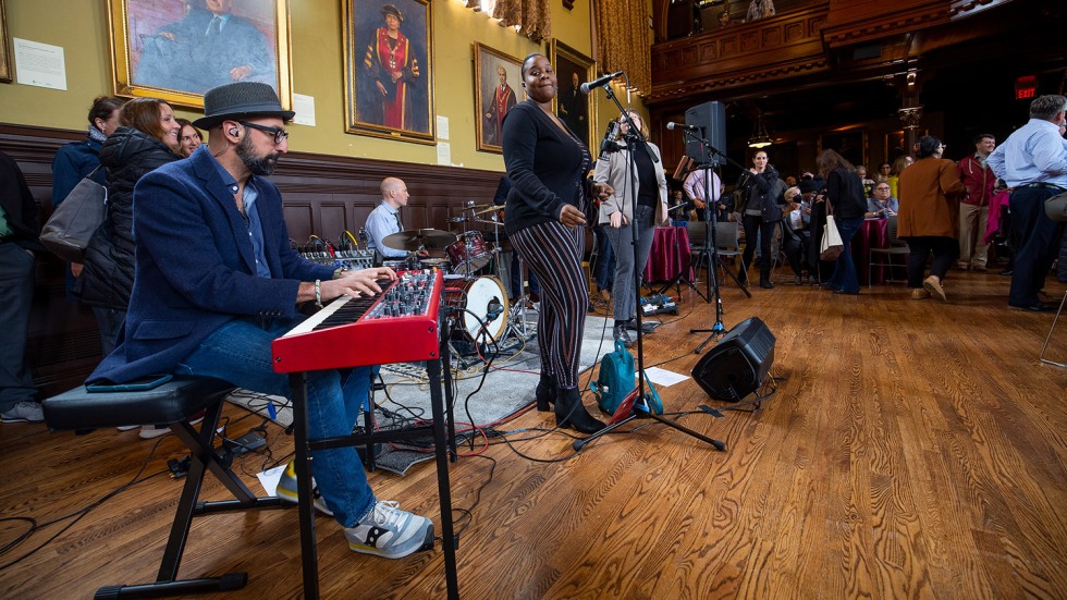 band performs in Sayles Hall