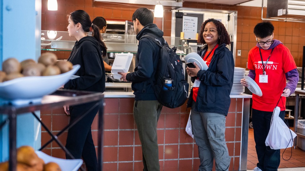 students standing in line at a cafeteria