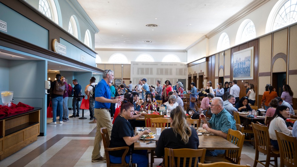people dining in Sharpe Refectory