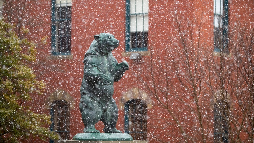 "Bronze Bruno" statue in the snow