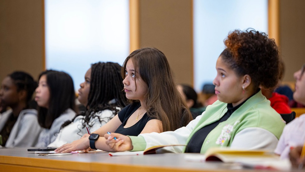 seated high school students at Week of Medicine session