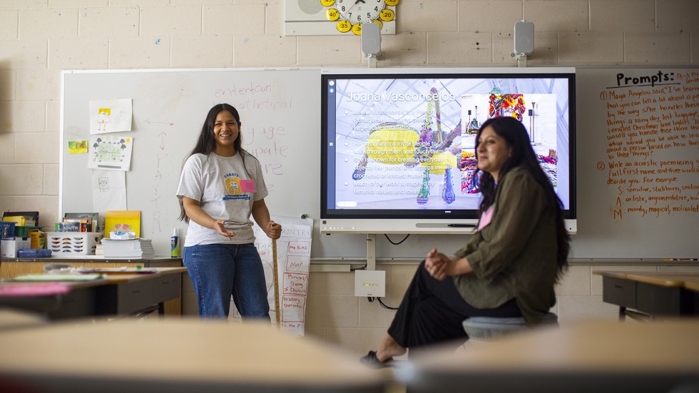 brown students teaching art lesson 