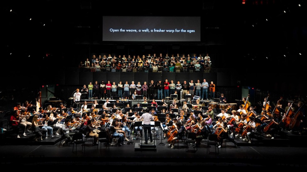 Brown Orchestra and Chorus rehearsing inside The Lindemann Performing Arts Center