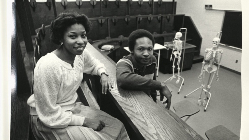 archival photo of two medical students