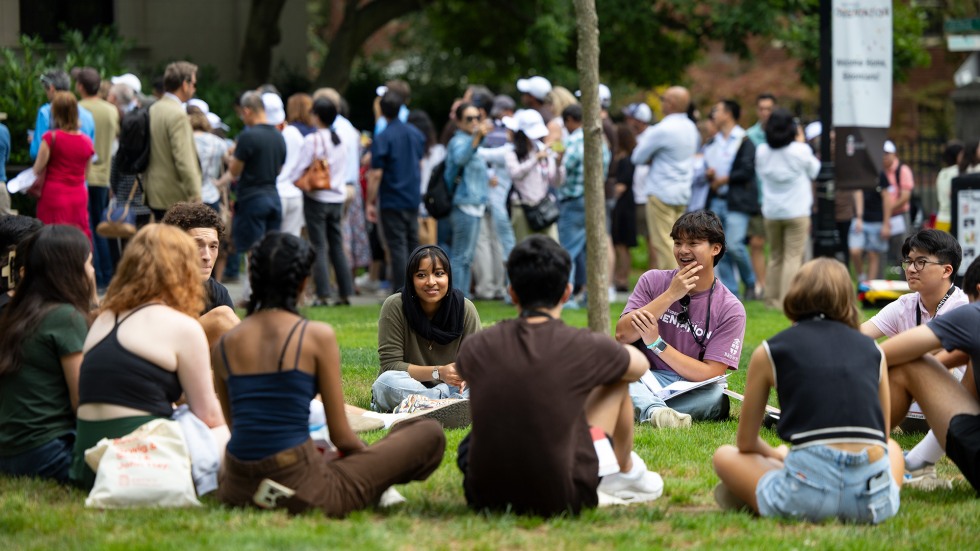 Students meeting on the Green