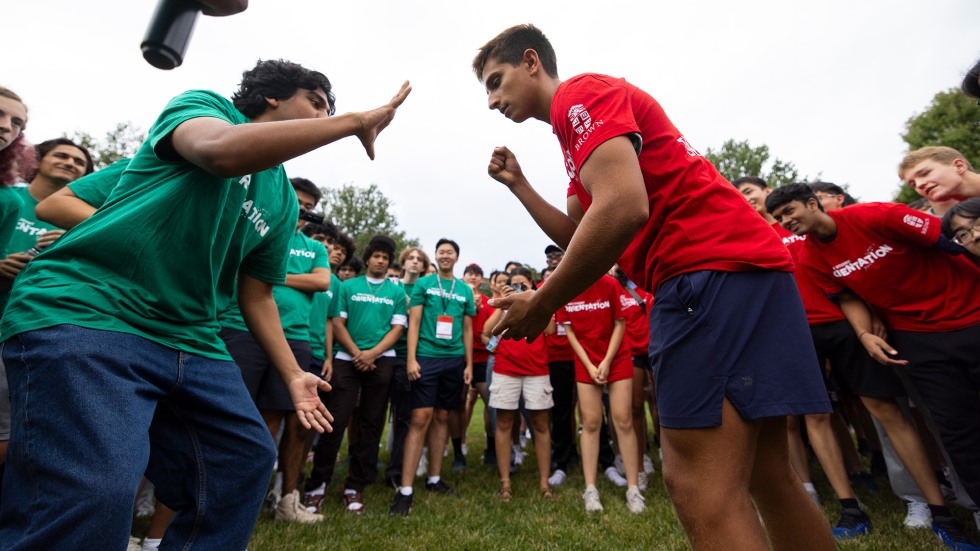 students fcacing off in a game