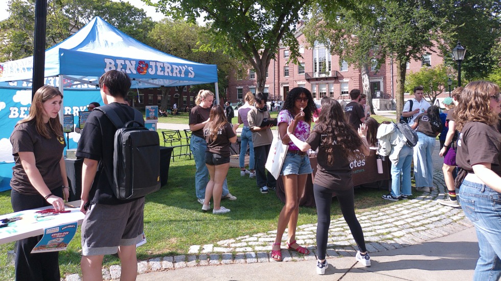 crowd gathers at voting event