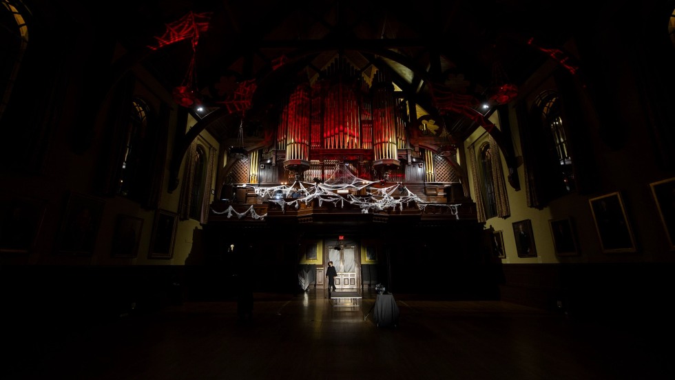 organ decorated on Halloween