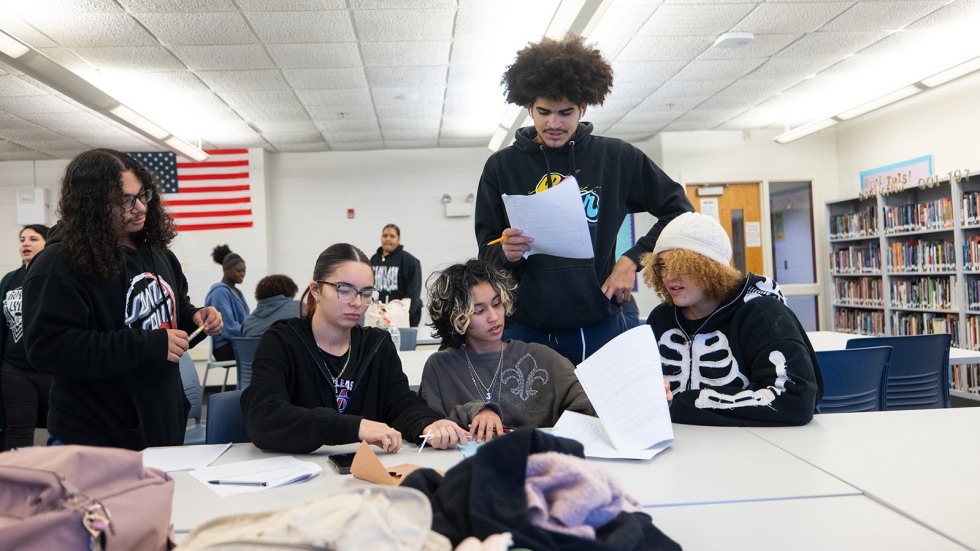 High schoolers work together in new library space
