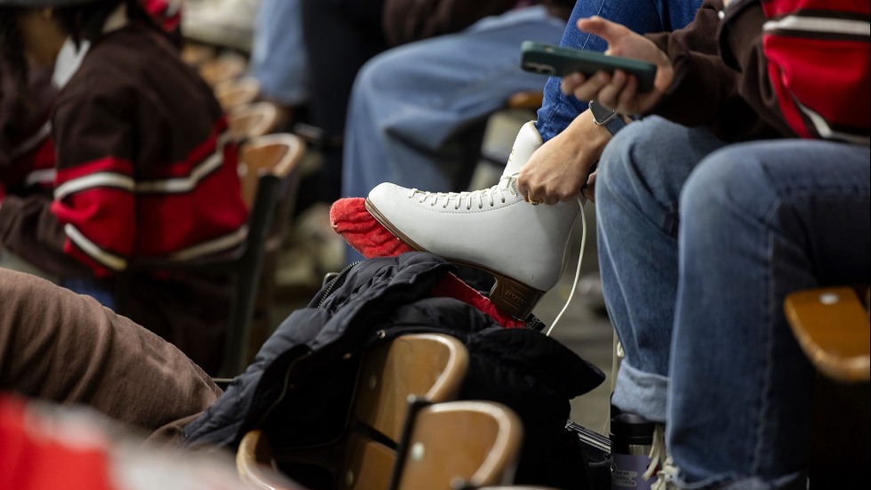 detail shot of skates being laced 