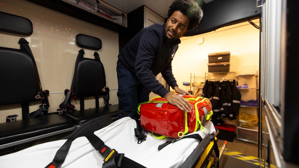 Kanayo Duru in an ambulance