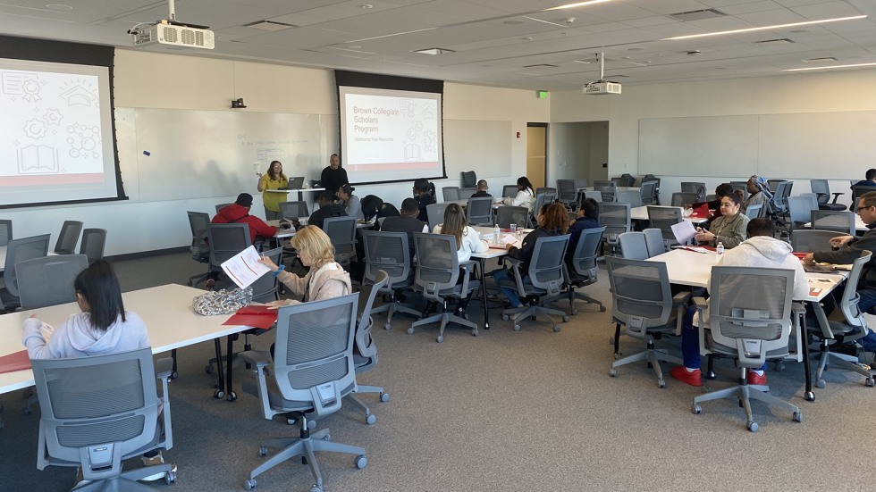 parents come together on campus in October to learn more about the program's schedule. 