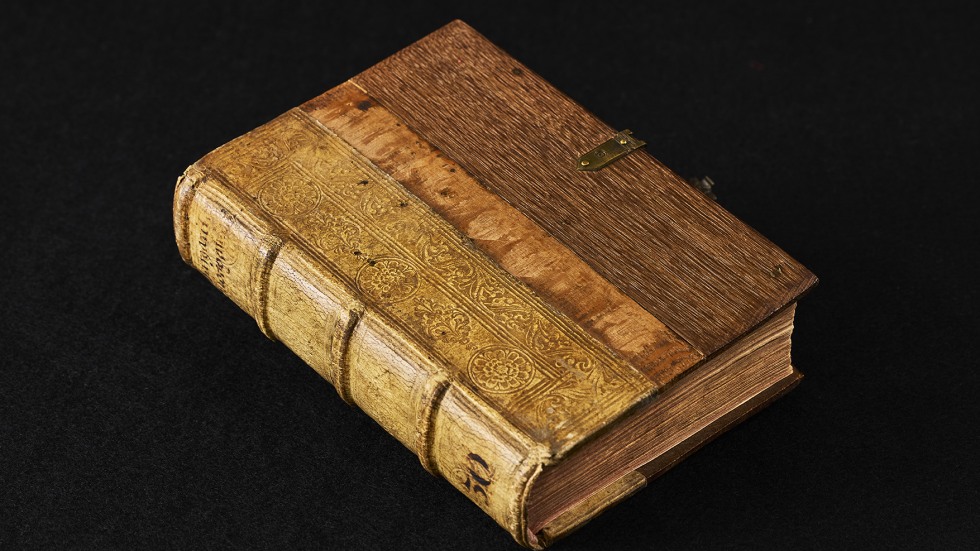 Book bound in pigskin and wood
