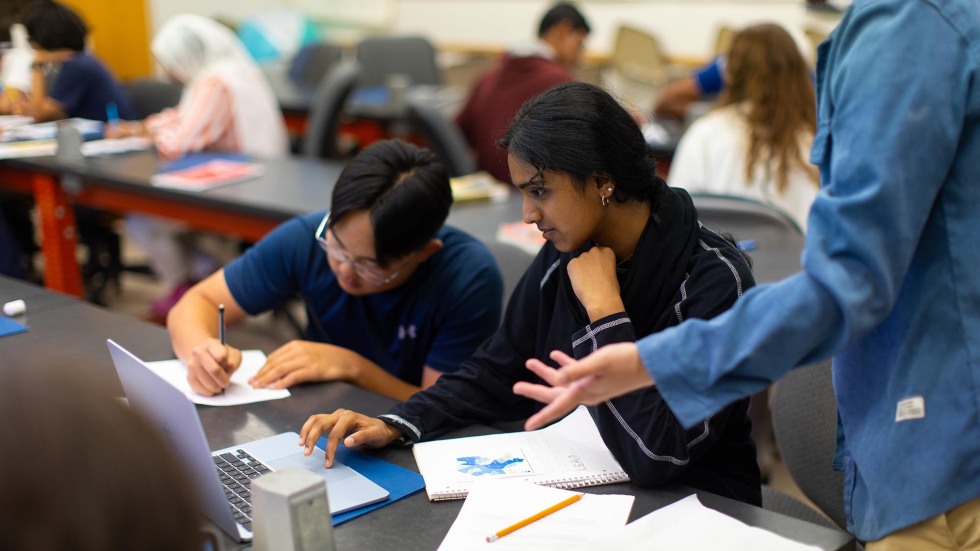 Students work together in class