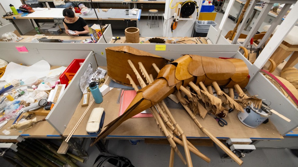 in-progress sculpture on a table