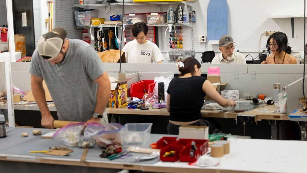 students at work in sculpture studio
