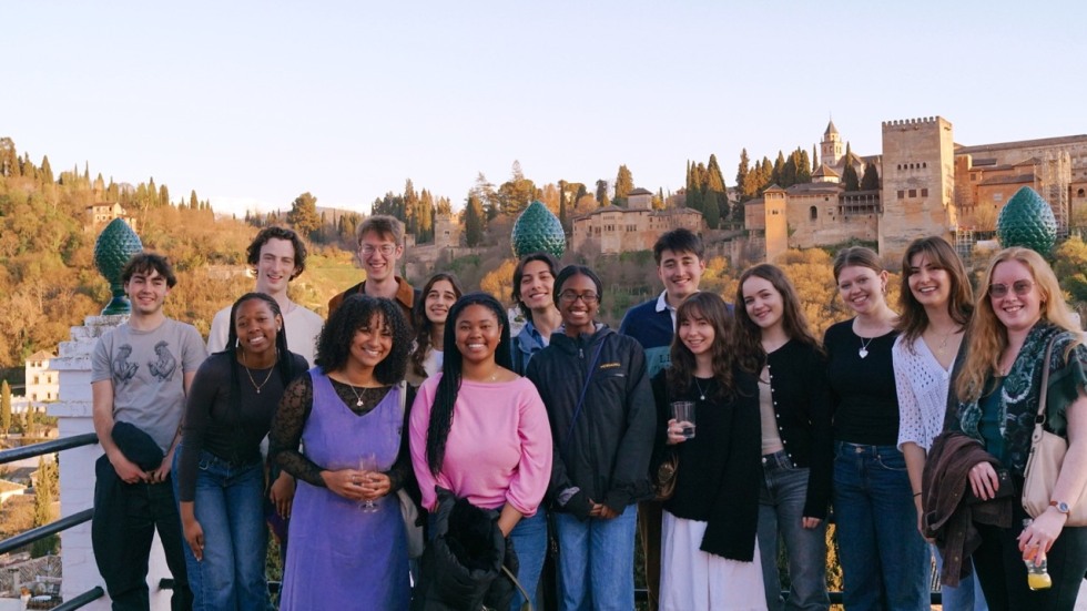 group of students posing outside in Granada, Spain