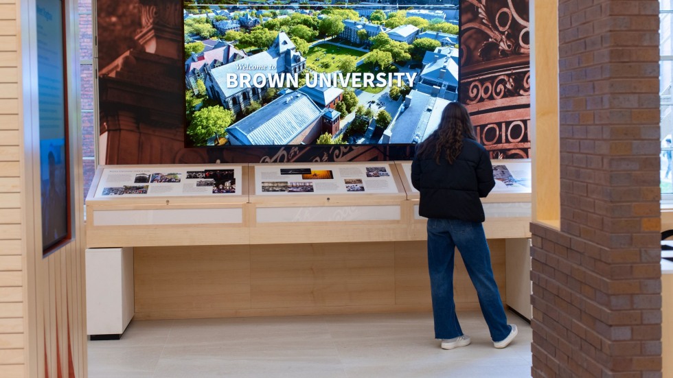 wood and brick accents in the welcome center