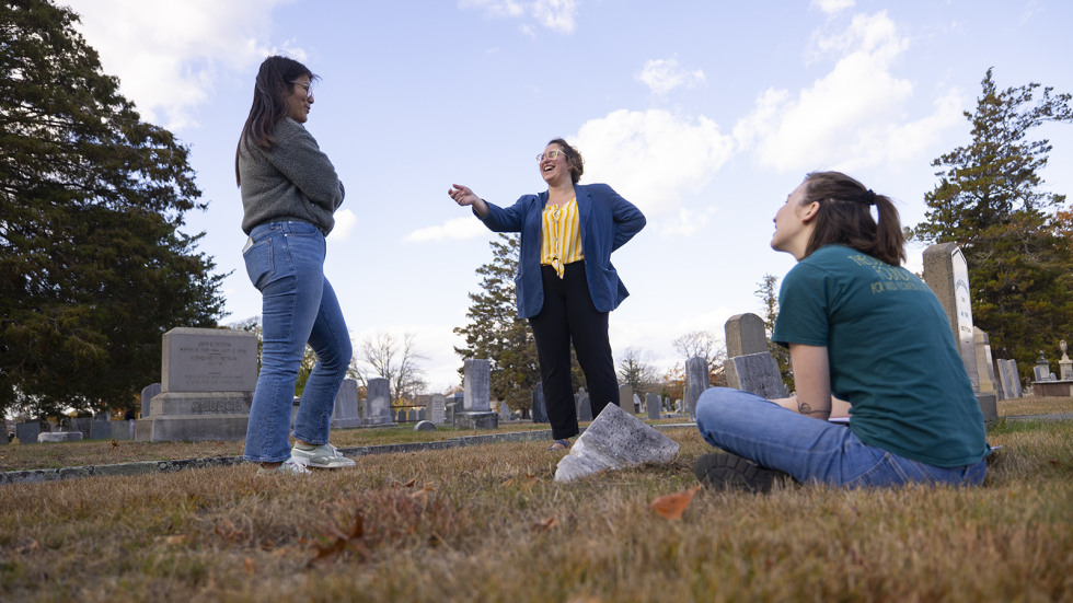 Brown researcher and the Providence cemetery director collect data from historic tombstones in the city's largest cemetery. 