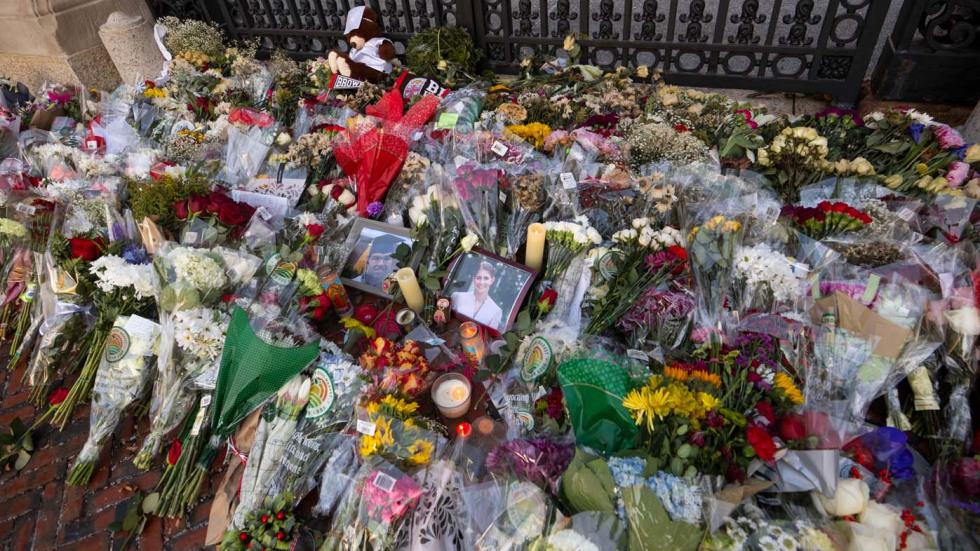 two photos of people's faces sitting on the ground amid flowers