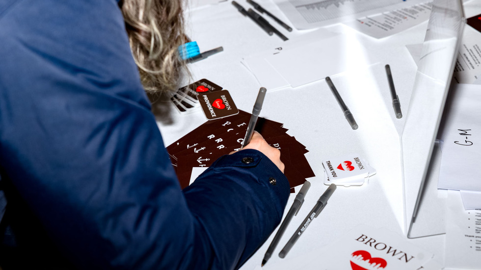 Brown students write personal notes to first responders and other residents and businesses. 