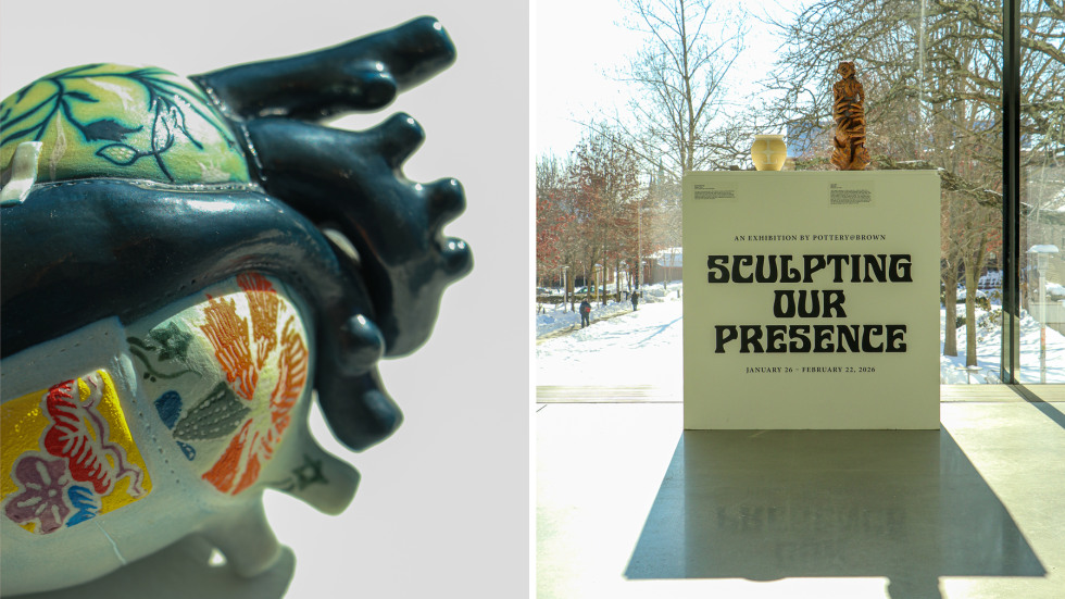 Composite image of ceramics on display