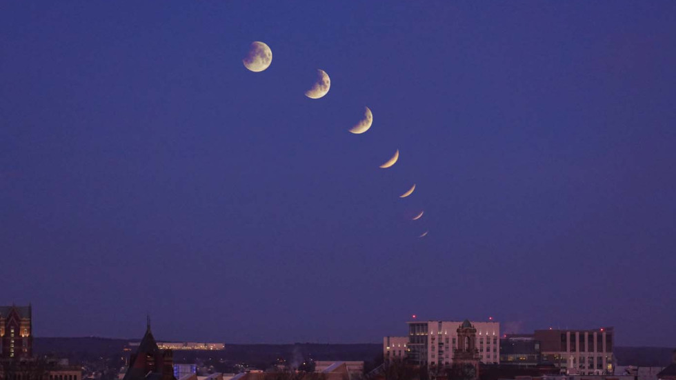 a composite image of the Moon during an lunar eclipse