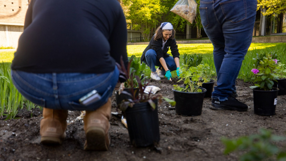 Emilia Pantigoso planting at the garden
