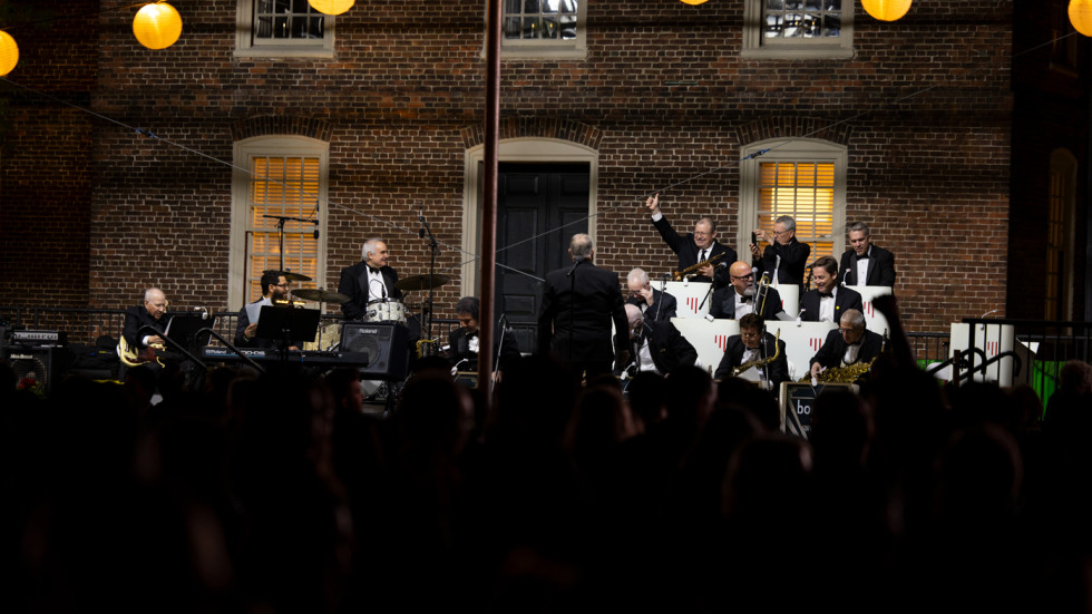 A brass band performs at Campus Dance