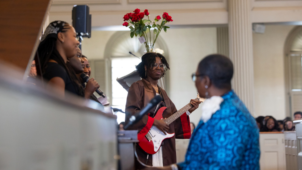 Harmonizing Grace Gospel Choir performs during the Baccalaureate