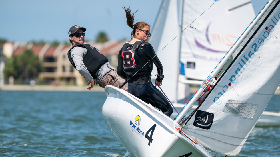 Boat tips to one side during sail race