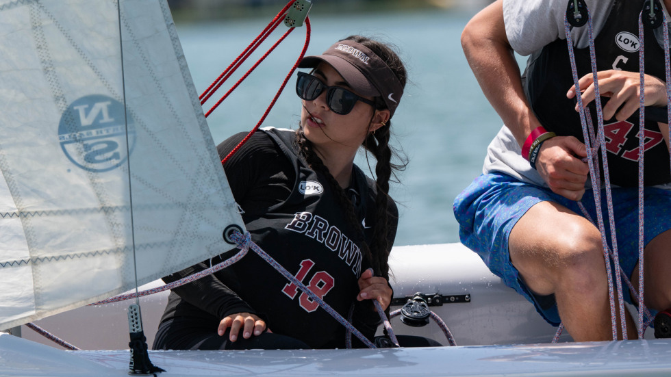 Closeup of sailor competing in race