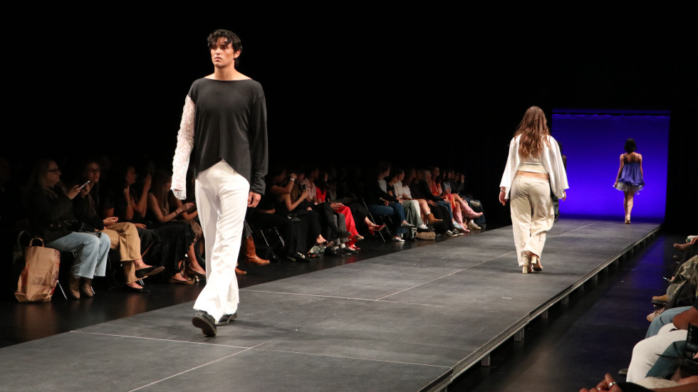 students walking on runway
