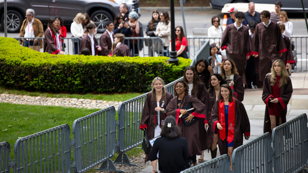 Students walk into the First Baptist Church